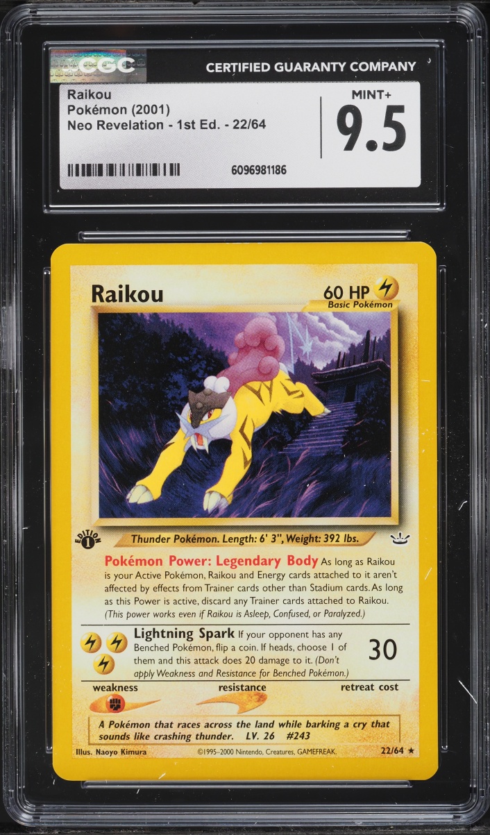 2001 Pokemon Neo Revelation 1st Edition Raikou #22 CGC 9.5 MINT+