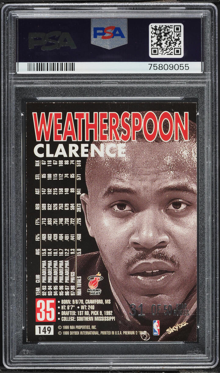1998 Skybox Premium Star Rubies Clarence Weatherspoon /50 #149 PSA 6 EXMT