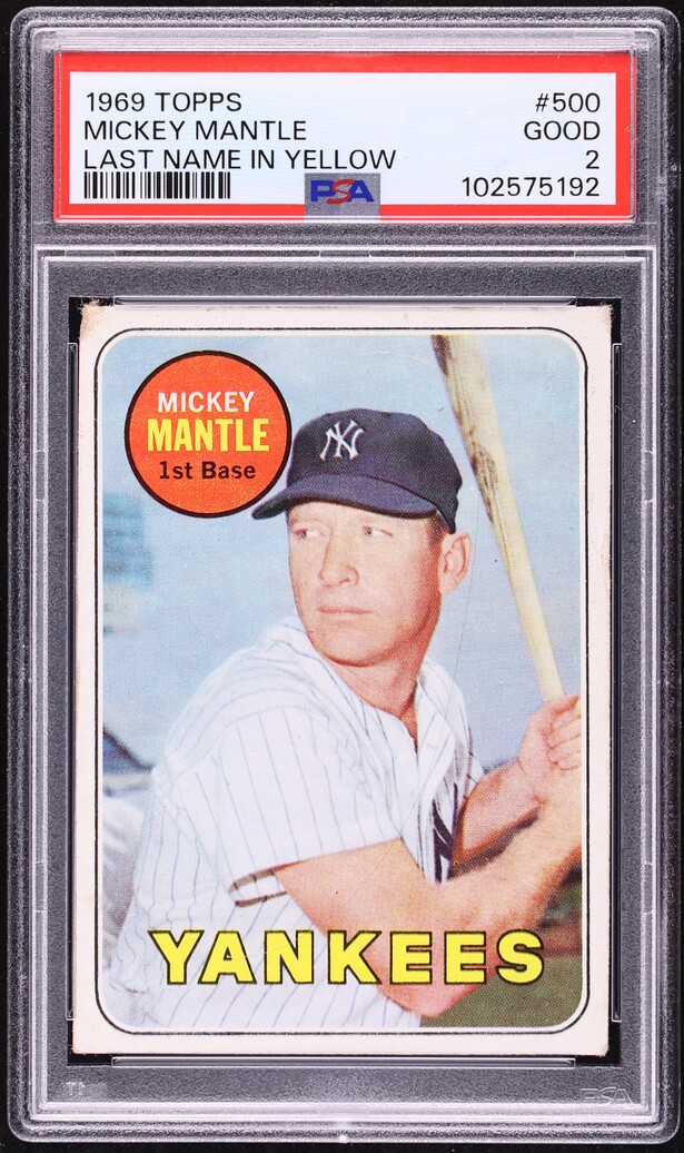 1969 Topps Mickey Mantle LAST NAMEI N YELLOW #500 PSA 2 GD on Fanatics ...