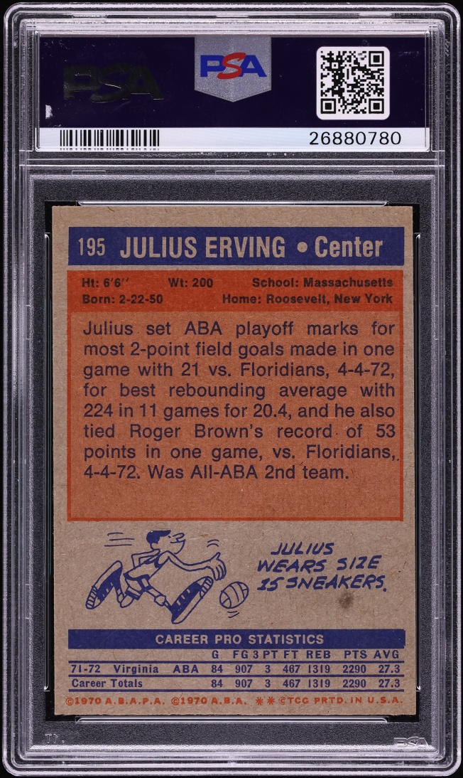 1972 Topps Basketball Julius Erving ROOKIE #195 PSA 8 NM-MT - Photo 2