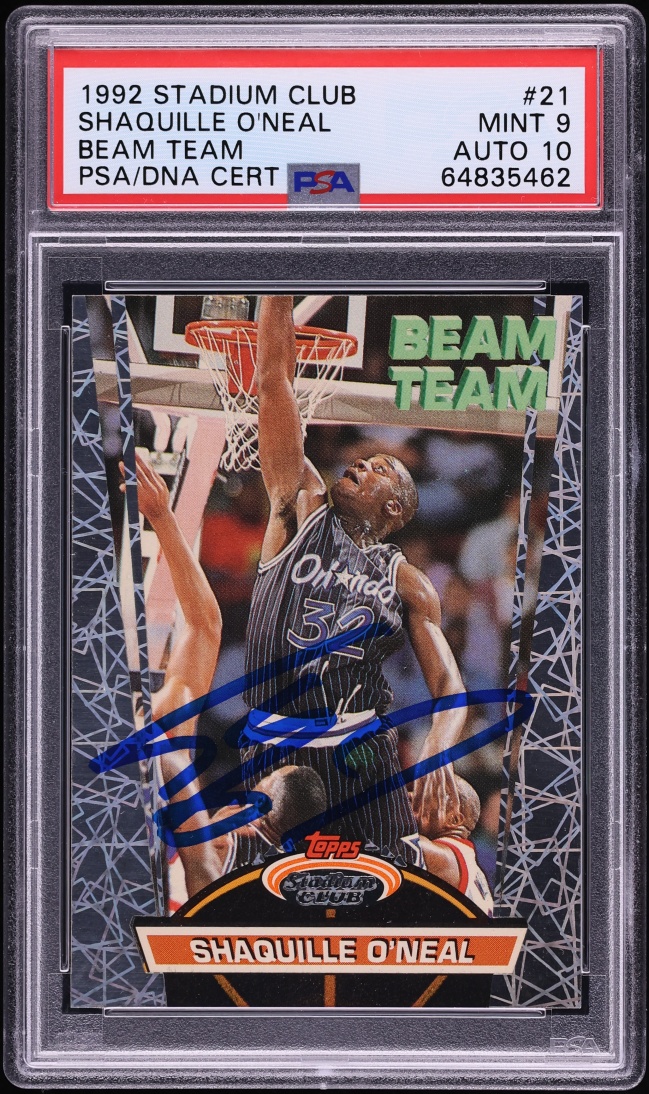 1992 Stadium Club Beam Team Shaquille O'Neal ROOKIE AUTO DNA 10 #21 PSA 9 MINT - Photo 1