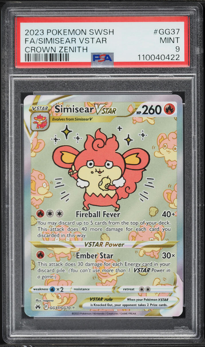 2023 Pokemon Sword & Shield Crown Zenith Alt Art Simisear VSTAR #GG37 PSA 9 MINT