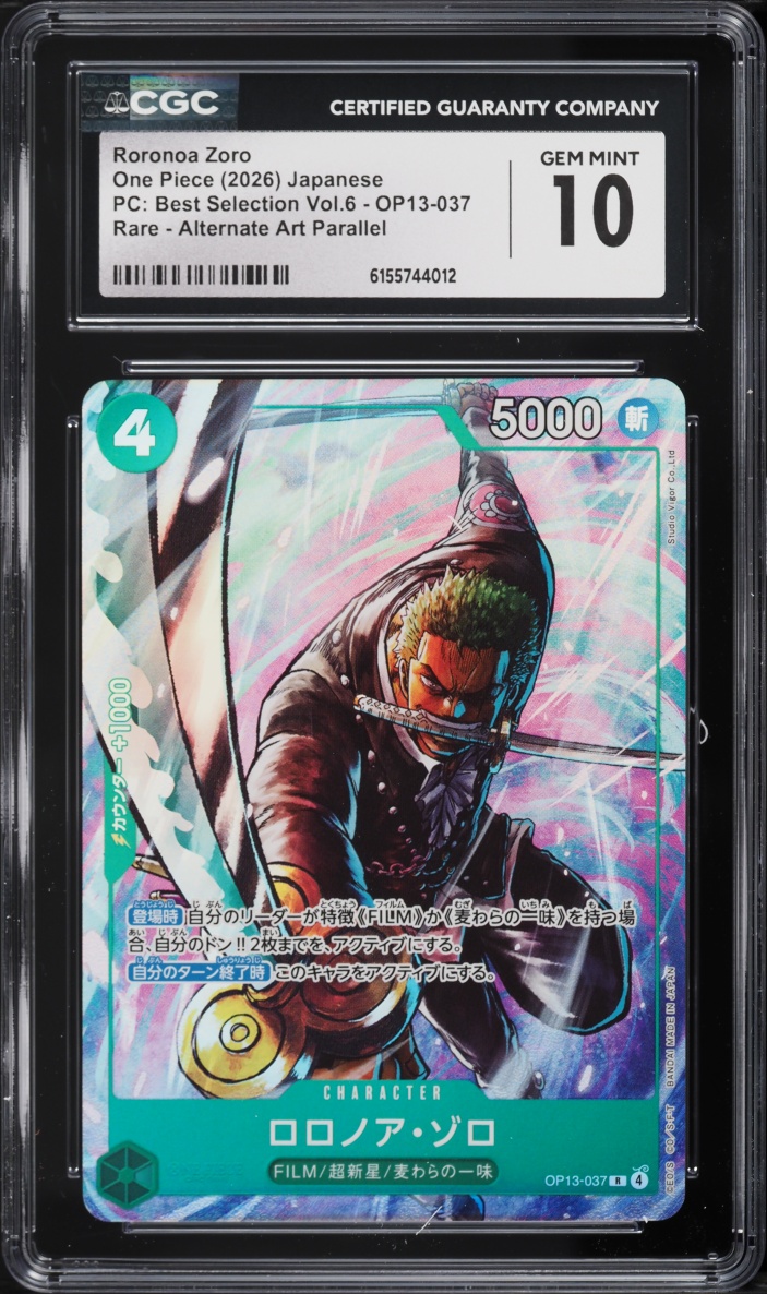 2026 One Piece Japanese Premium Best Selection Vol.6 Alt Art Roronoa Zoro #Op13-037 CGC 10 Gem