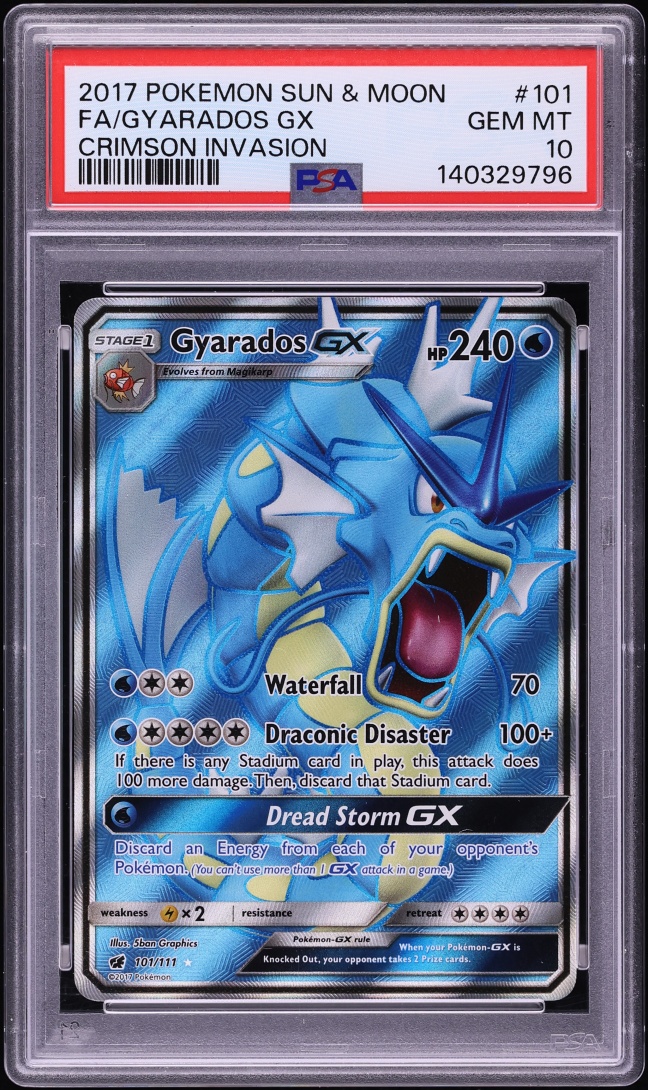 2017 Pokemon Sun & Moon Crimson Invasion Full Art Gyarados GX #101 PSA 10 GEM MINT
