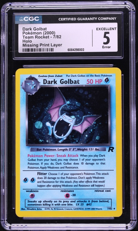 2000 Pokemon Team Rocket Missing Print Layer Error Holo Dark Golbat #7 CGC 5 EX