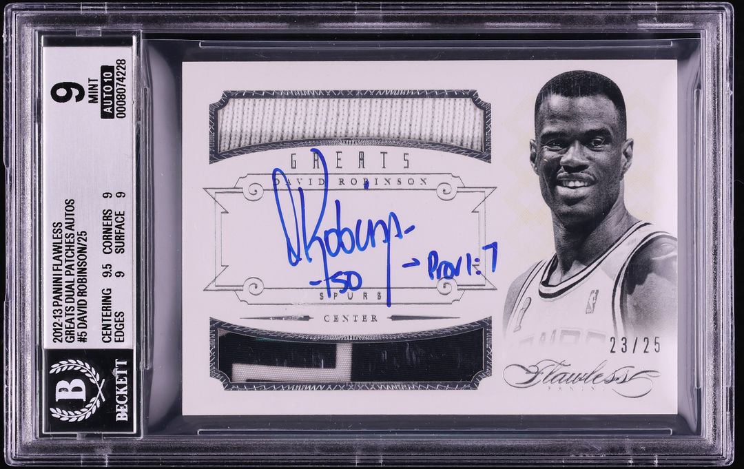 2012 Panini Flawless Greats Dual David Robinson PATCH AUTO /25 #5 BGS 9 MINT