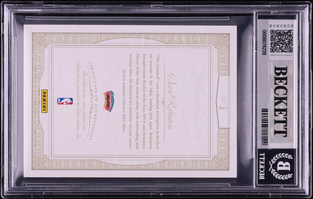 2012 Panini Flawless Greats Dual David Robinson PATCH AUTO /25 #5 BGS 9 MINT - Photo 2