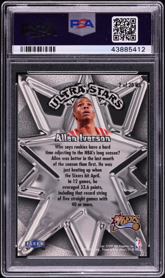 1997 Ultra Stars Gold Allen Iverson #2 PSA 6.5 EXMT+ - Photo 2