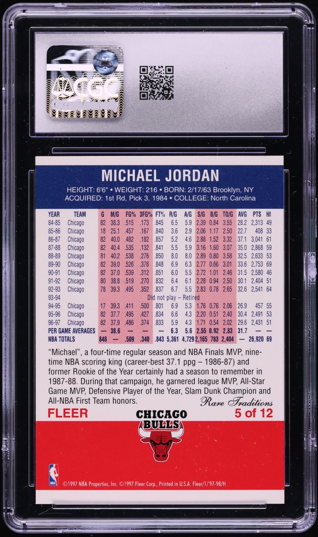 1997 Fleer Decade Of Excellence Rare Traditions Michael Jordan #5 CGC 6 EXMT - Photo 2