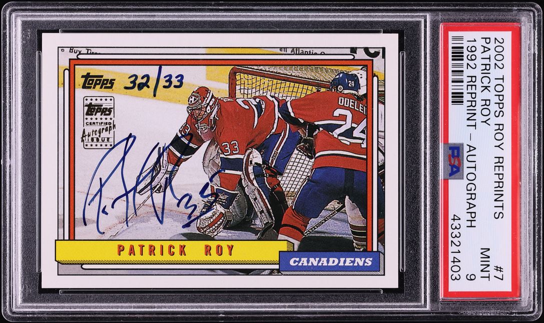 2002 Topps '92 Reprint Patrick Roy AUTO /33 #7 PSA 9 MINT