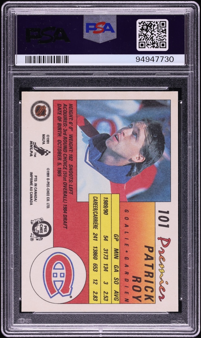 1990 O-Pee-Chee Premier Patrick Roy #101 PSA 10 GEM MINT - Photo 2