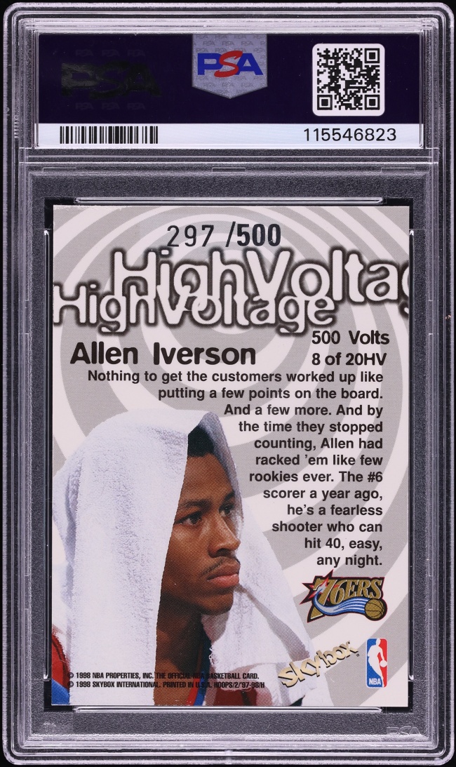 1997 Hoops High Voltage Allen Iverson /500 #8 PSA 4 VGEX - Photo 2