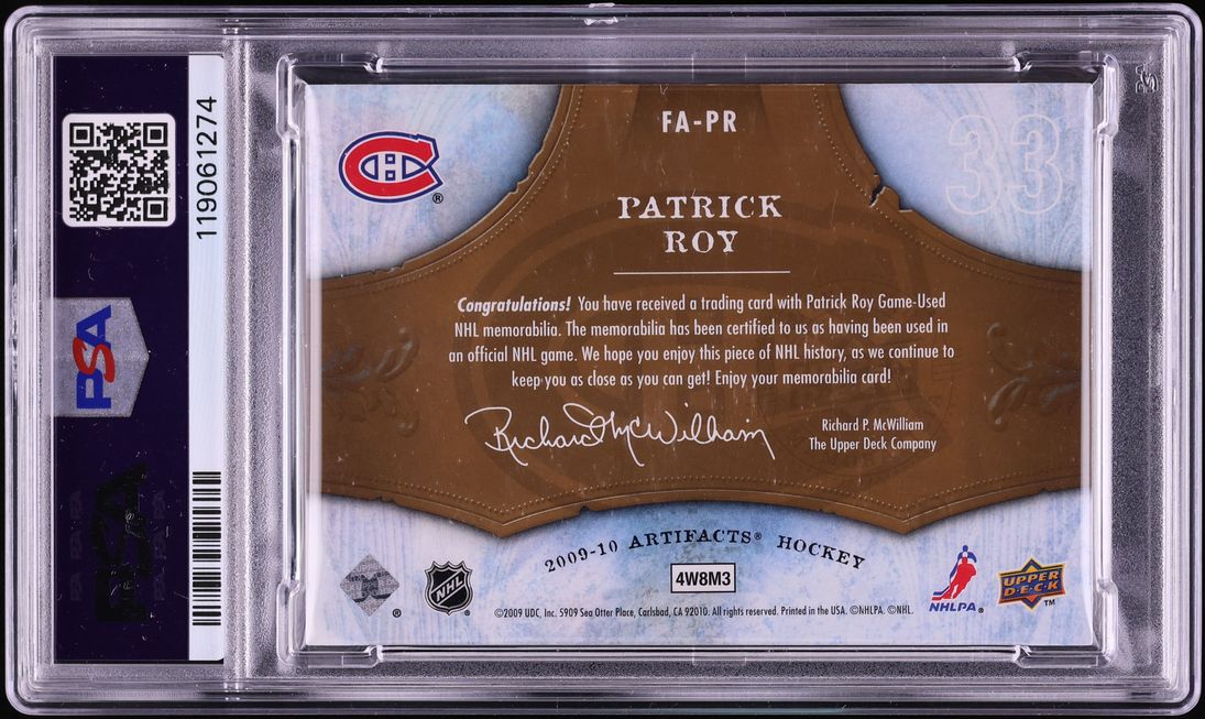 2009 Upper Deck Artifacts Frozen Patrick Roy PATCH /35 #FA-PR PSA 8 NM-MT - Photo 2