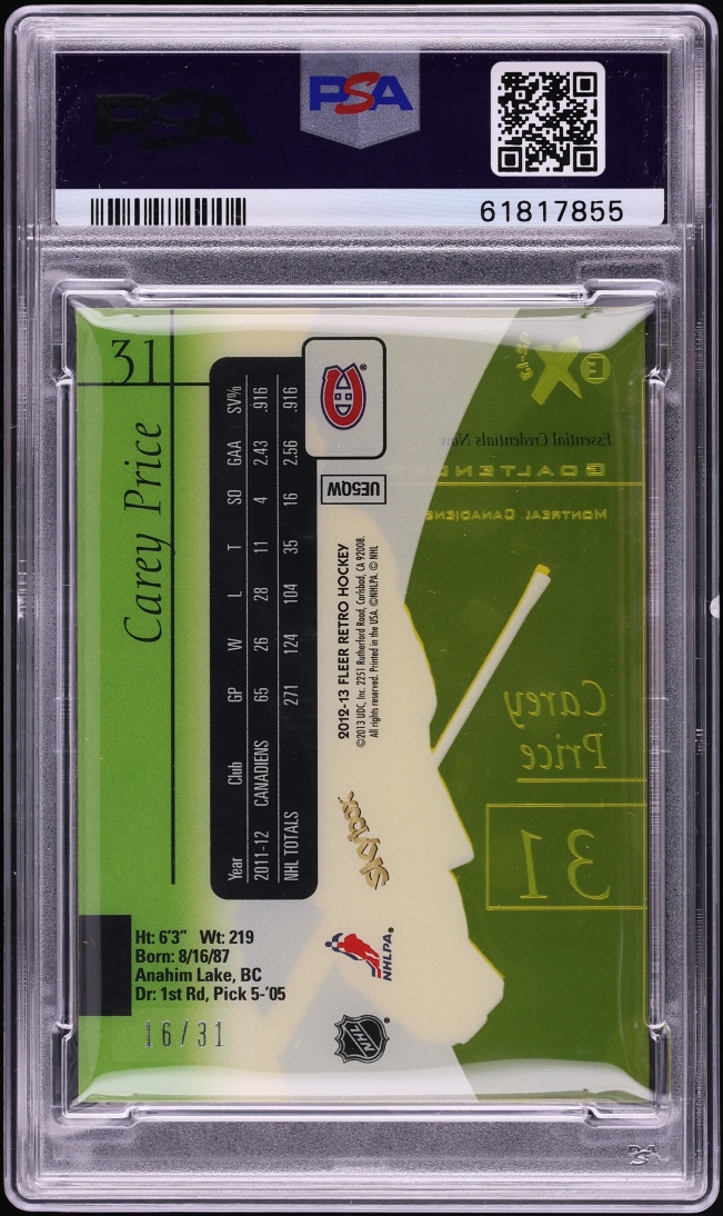 2012 Fleer Retro E-X2001 Essential Crededentials Now Carey Price /31 #31 PSA 8 NM-MT - Photo 2