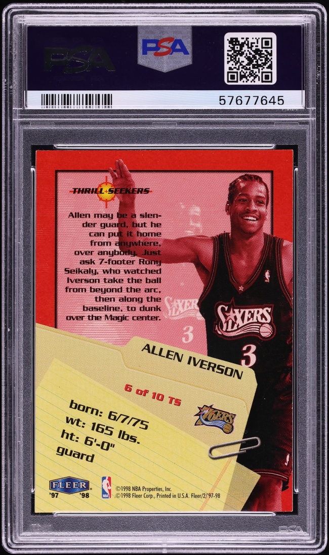 1997 Fleer Thrill Seekers Allen Iverson #6 PSA 9 MINT - Photo 2