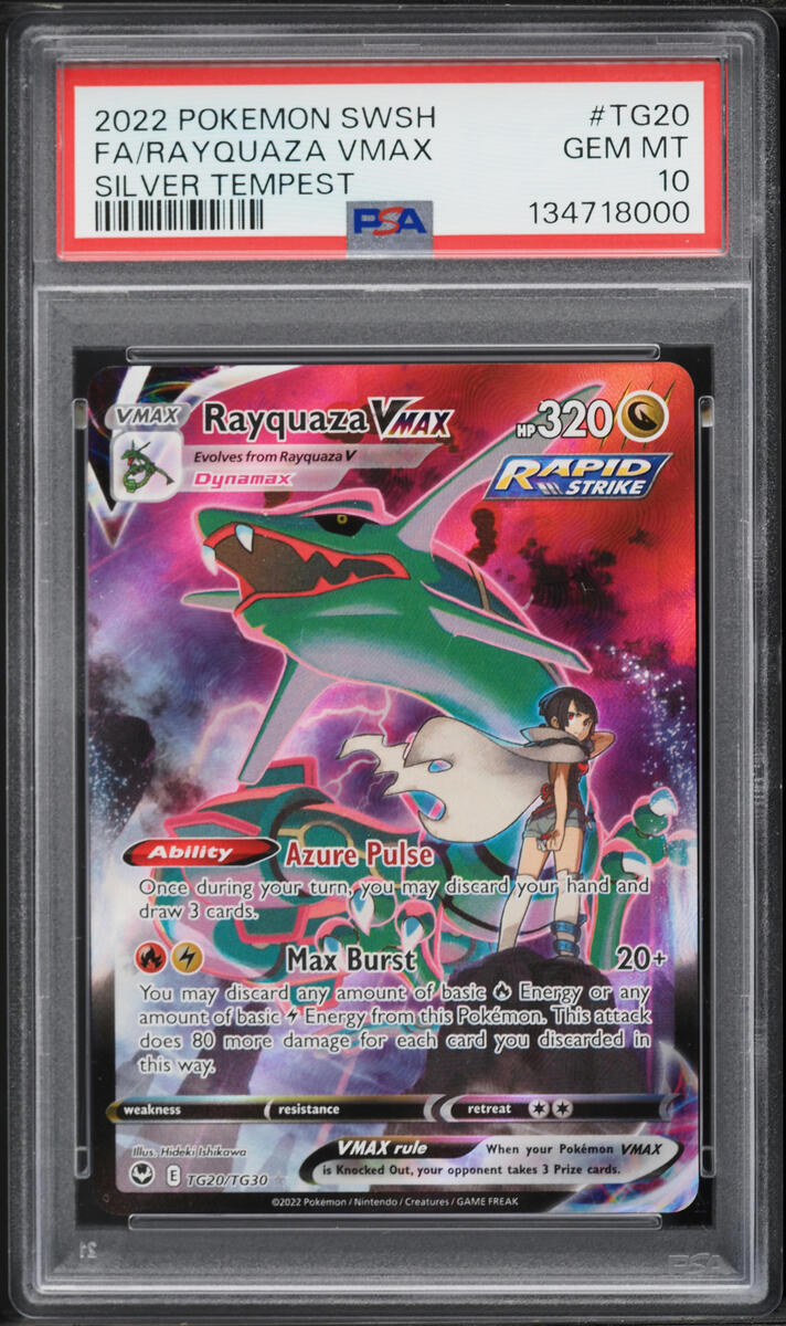 2022 Pokemon Sword & Shield Silver Tempest Full Art Rayquaza VMAX #TG20 PSA 10 GEM MINT