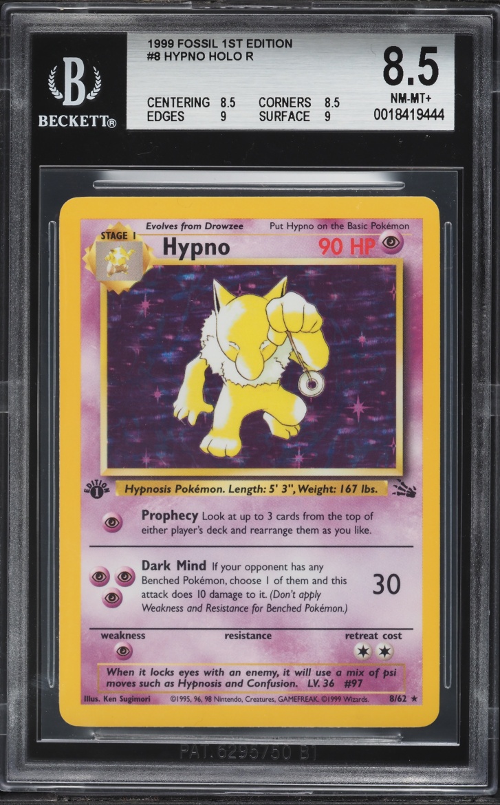 1999 Pokemon Fossil 1st Edition Holo Hypno #8 BGS 8.5 NM-MT+