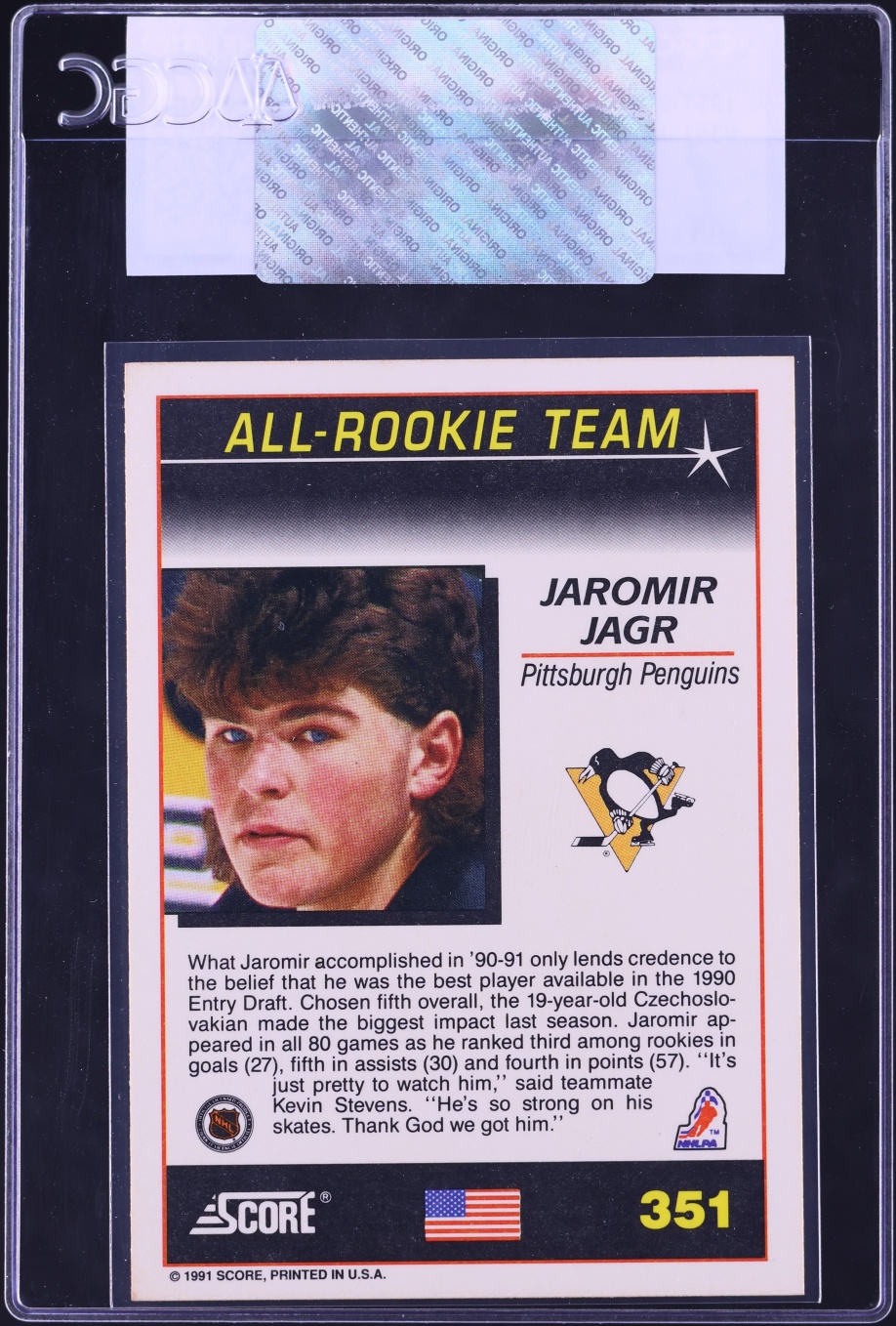 1991 Score American Jaromir Jagr ROOKIE #351 CGC AUTH
