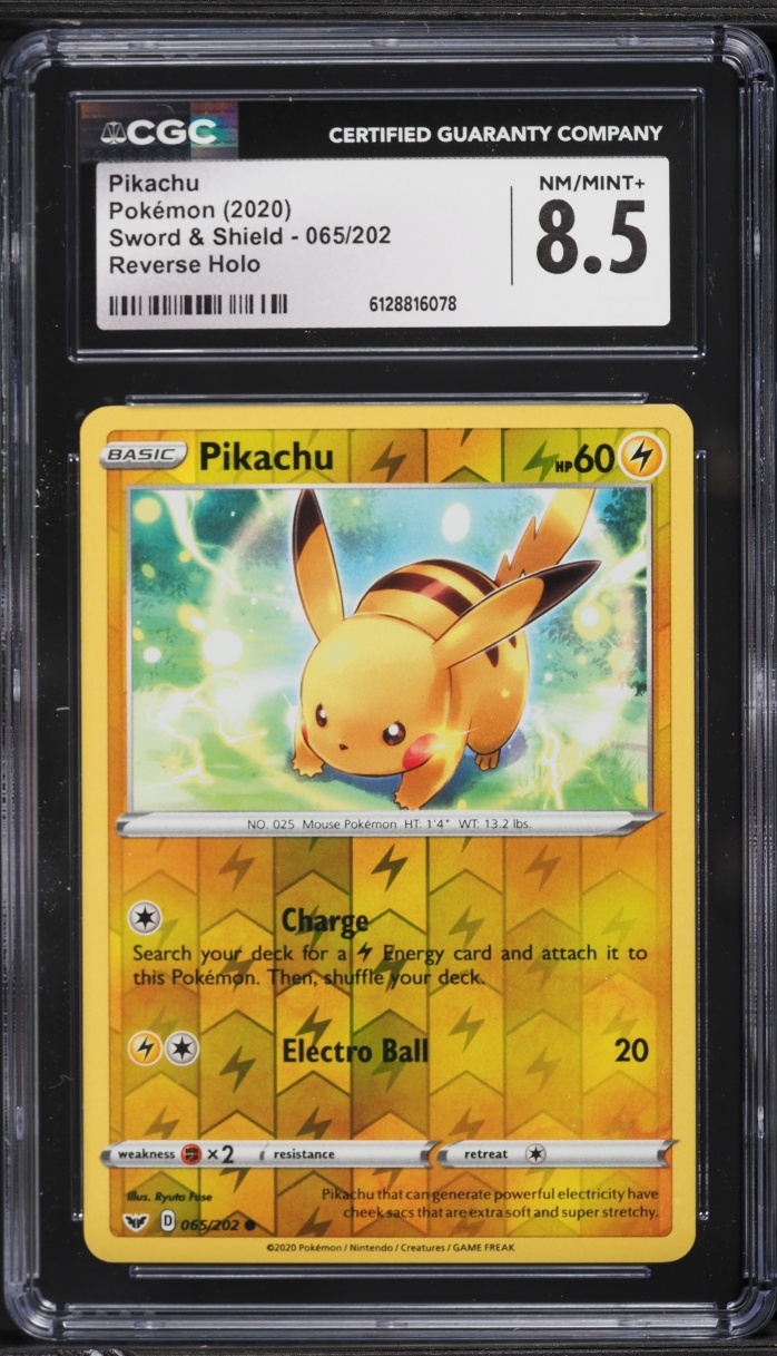 2020 Pokemon Sword & Shield Reverse Holo Pikachu #65 CGC 8.5 NM-MT+