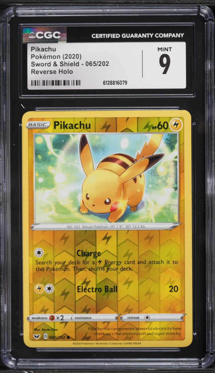 2020 Pokemon Sword & Shield Reverse Holo Pikachu #65 CGC 9 MINT