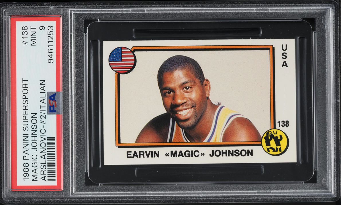 1988 Panini Supersport Italian Arslanovic & Magic Johnson #138 PSA 9 MINT