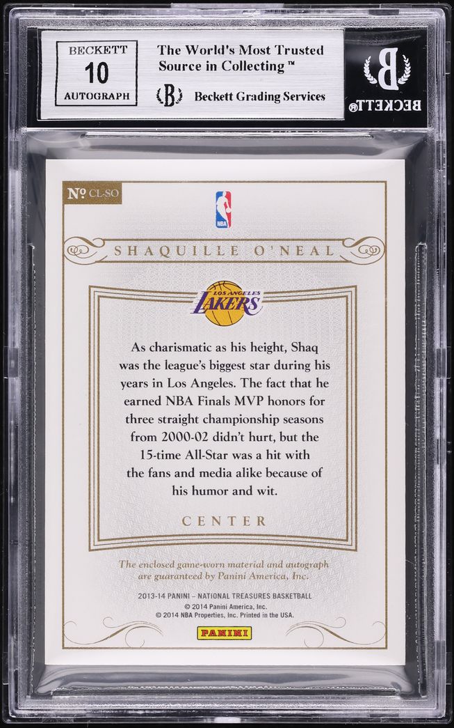2013 National Treasures Colossal Shaquille O'Neal LOGOMAN PATCH AUTO 1/4 BGS 9