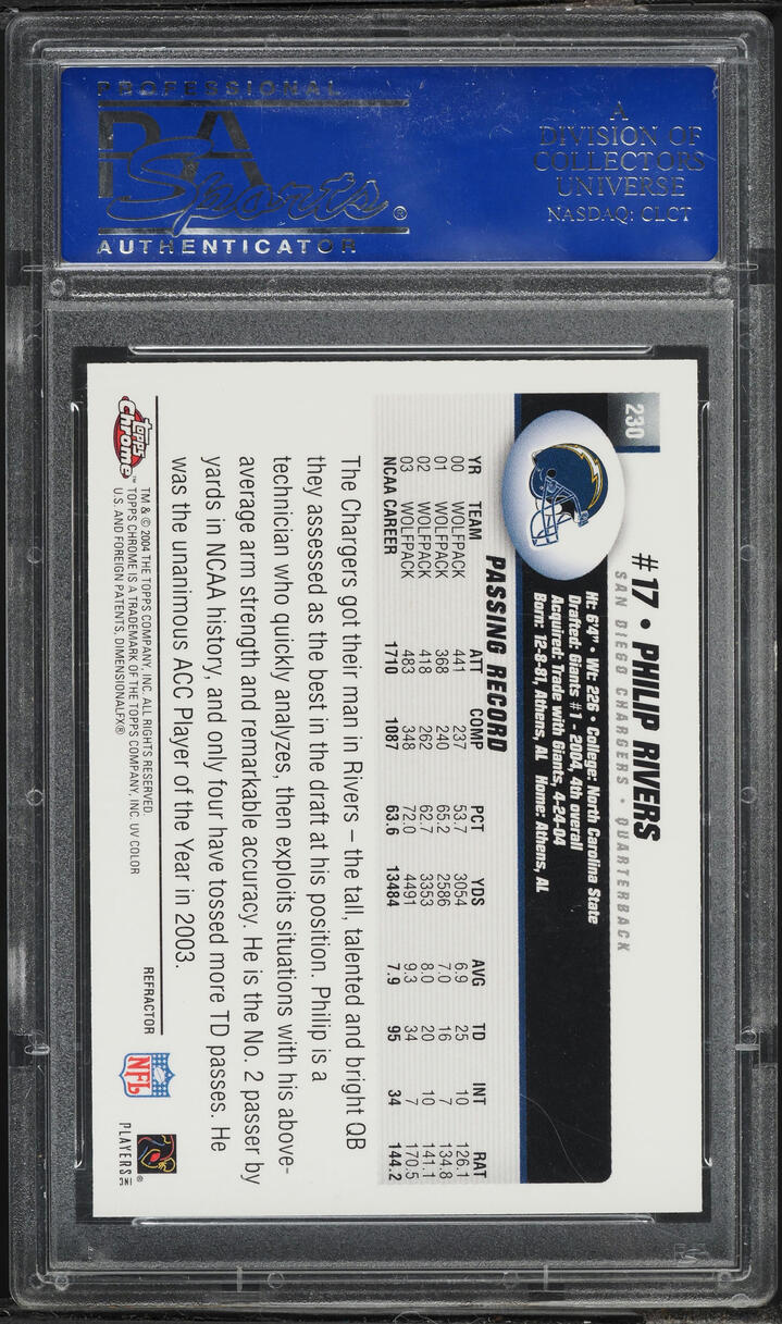 2004 Topps Chrome Refractor Philip Rivers ROOKIE #230 PSA 10 GEM MINT