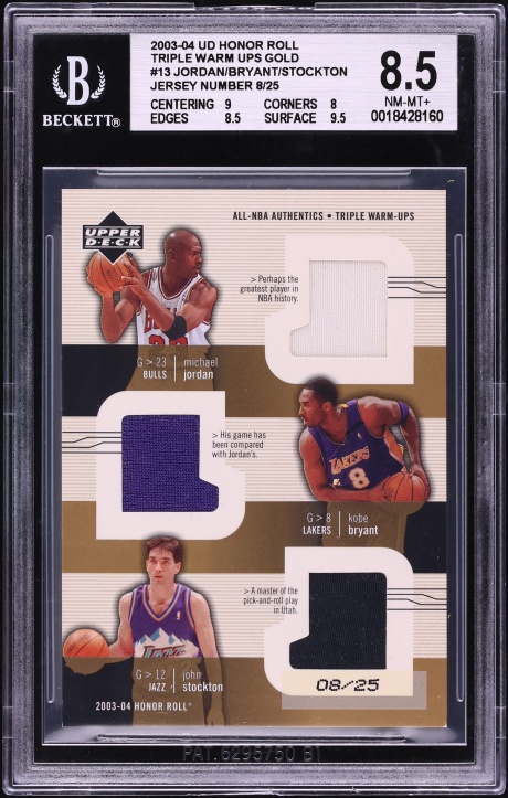 2003 Upper Deck Honor Roll Gold Michael Jordan John Stockton Kobe Bryant PATCH /25 BGS 8.5 - Photo 1