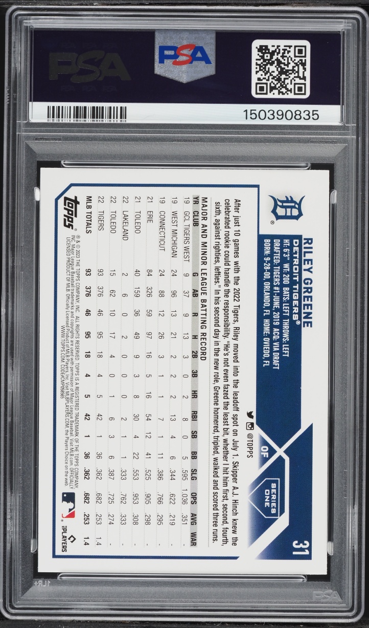 2023 Topps Riley Greene ROOKIE #31 PSA 10 GEM MINT