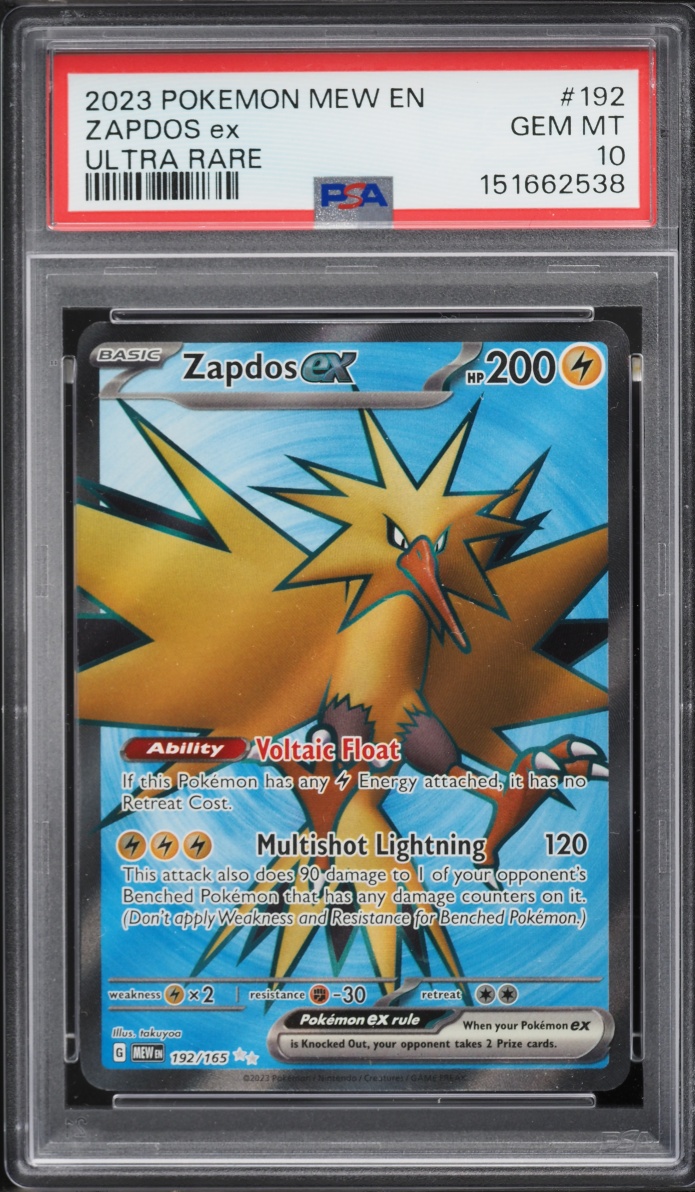 2023 Pokemon Scarlet & Violet 151 Full Art Zapdos ex #192 PSA 10 GEM MINT