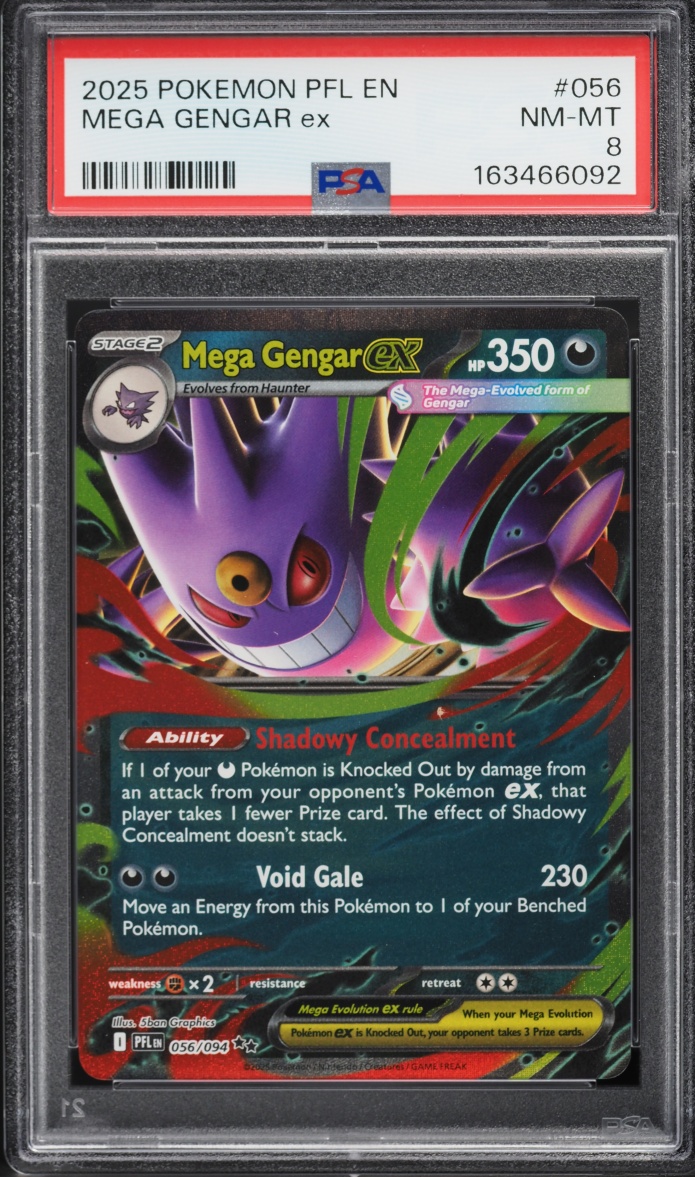 2025 Pokemon Mega Evolution Phantasmal Flames Holo Mega Gengar Ex #56 PSA 8 NM-MT
