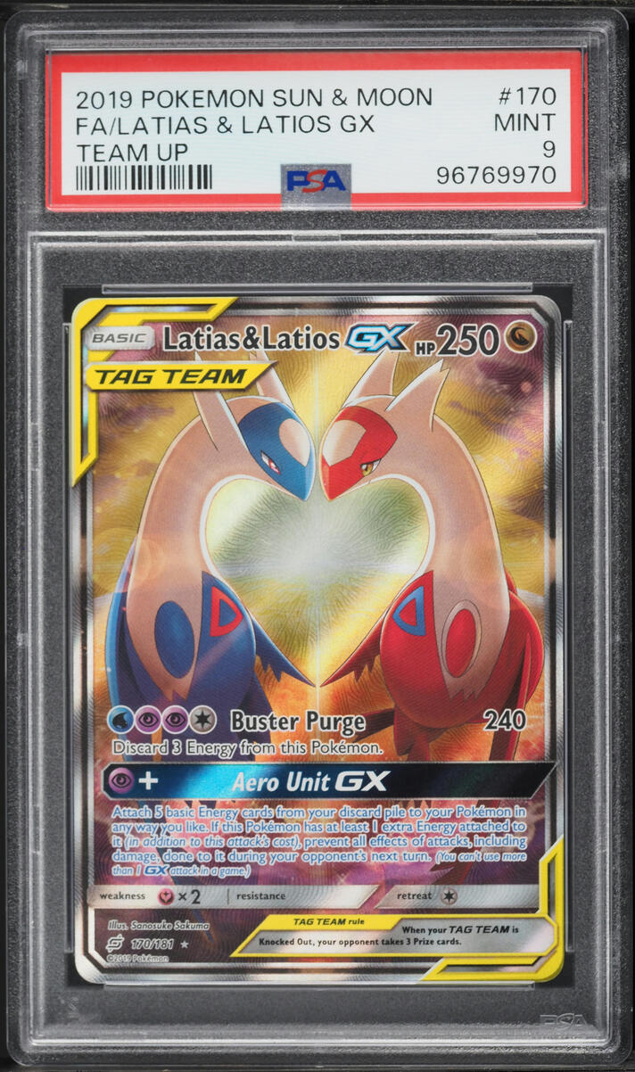 2019 Pokemon Sun & Moon Team Up Full Art Latias & Latios GX #170 PSA 9 MINT