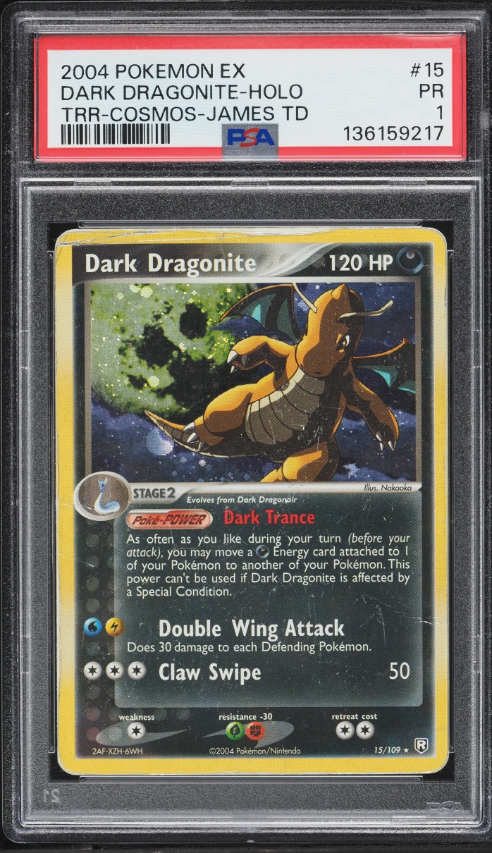 2004 Pokemon EX Team Rocket Returns James Theme Deck Cosmos Holo Dark Dragonite #15 PSA 1 PR