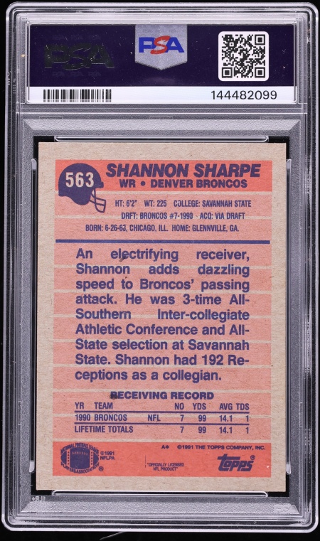 1991 Topps Football Shannon Sharpe #563 PSA 7 NRMT