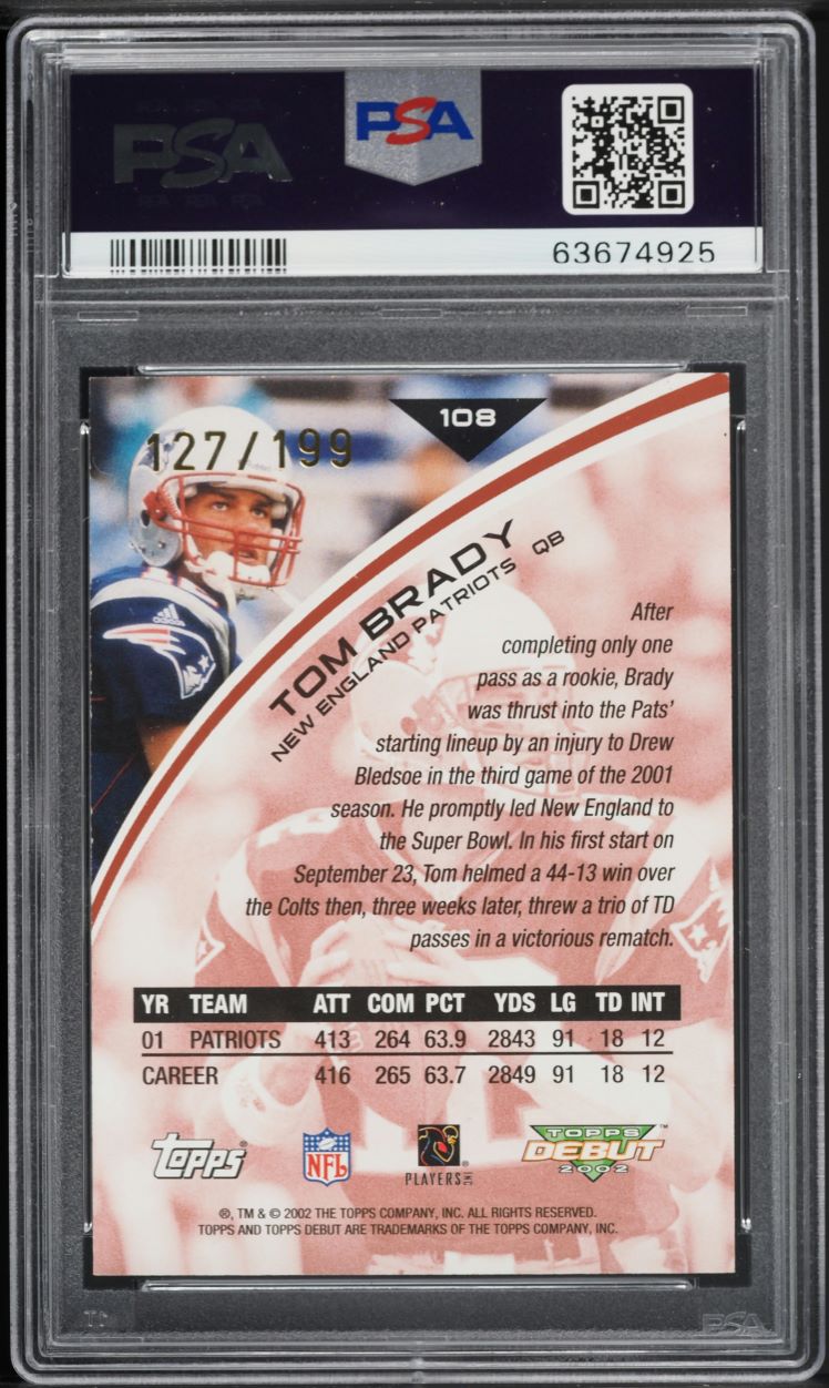2002 Topps Debut Red Tom Brady /199 #108 PSA 8 NM-MT