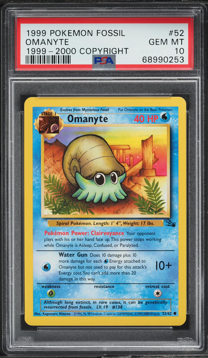 1999-2000 Pokemon Fossil Omanyte #52 PSA 10 GEM MINT