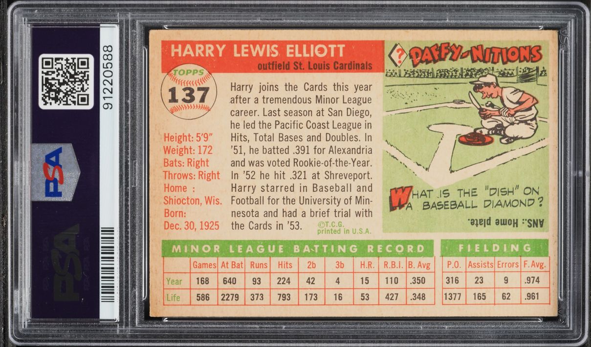 1955 Topps Harry Elliott #137 PSA 4 VGEX