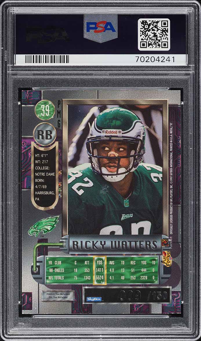 1997 Metal Universe Precious Metal Gems PMG Green Ricky Watters /15 #39 PSA 7