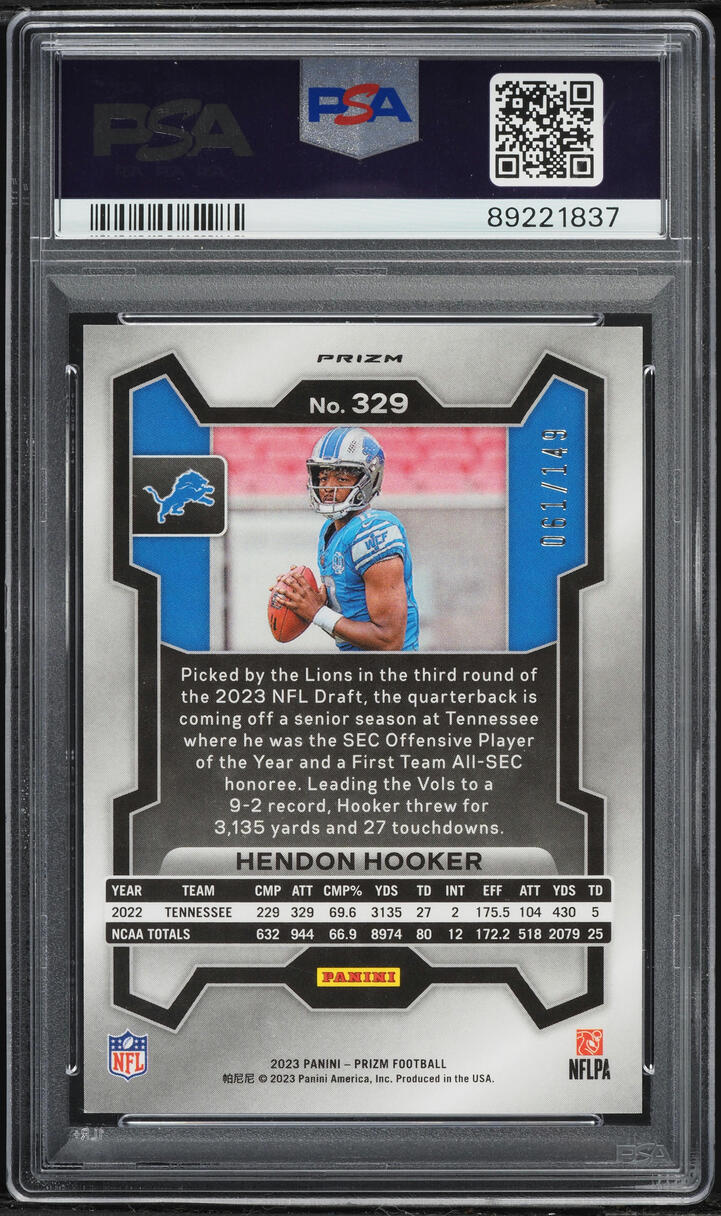 2023 Panini Prizm Red Wave Hendon Hooker ROOKIE /149 #329 PSA 10 GEM MINT