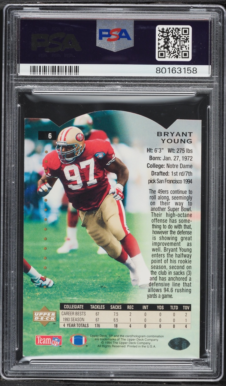 1994 SP Foil Die-Cut Bryant Young #6 PSA 8 NM-MT