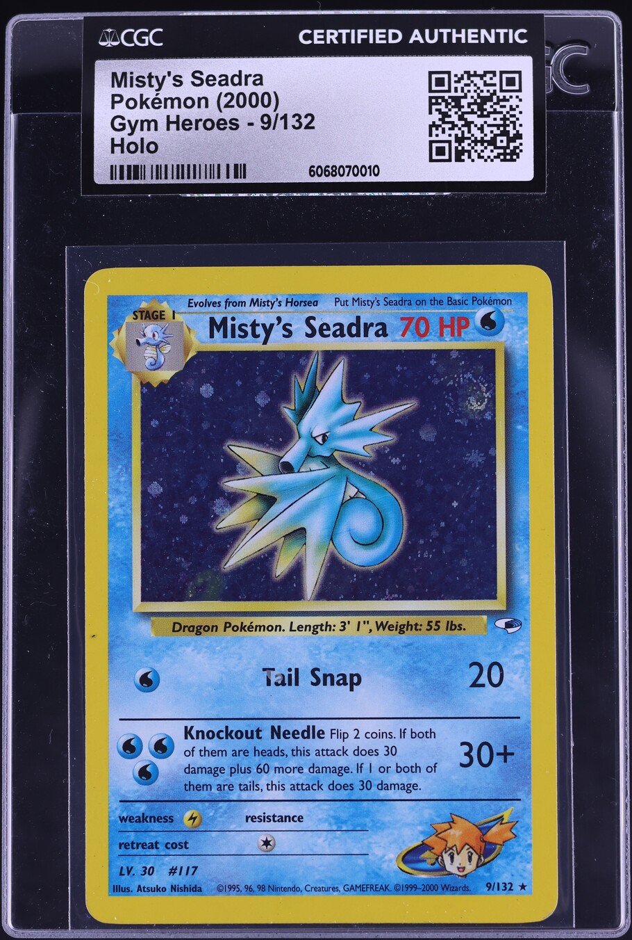 2000 Pokemon Gym Heroes Holo Misty's Seadra #9 CGC AUTH