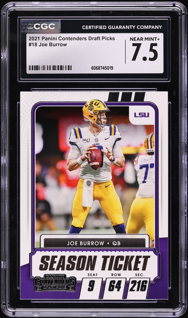 2021 Panini Contenders Draft Picks Joe Burrow #18 CGC 7.5 NRMT+