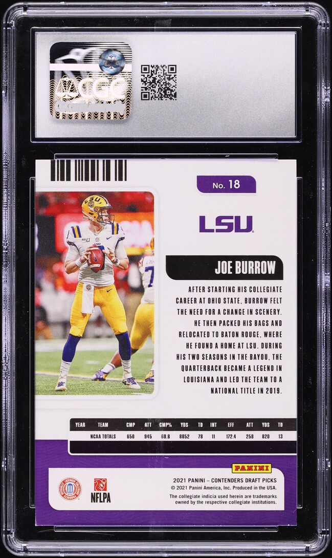 2021 Panini Contenders Draft Picks Joe Burrow #18 CGC 7.5 NRMT+