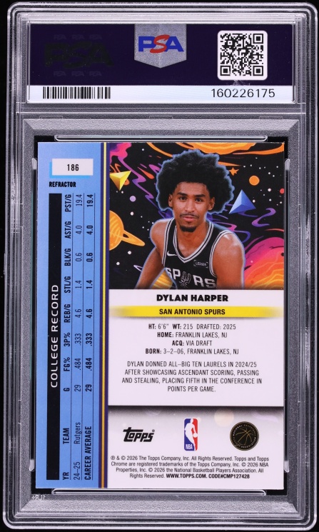 2025 Topps Chrome Cosmic Refractor Dylan Harper ROOKIE #186 PSA 8 NM-MT