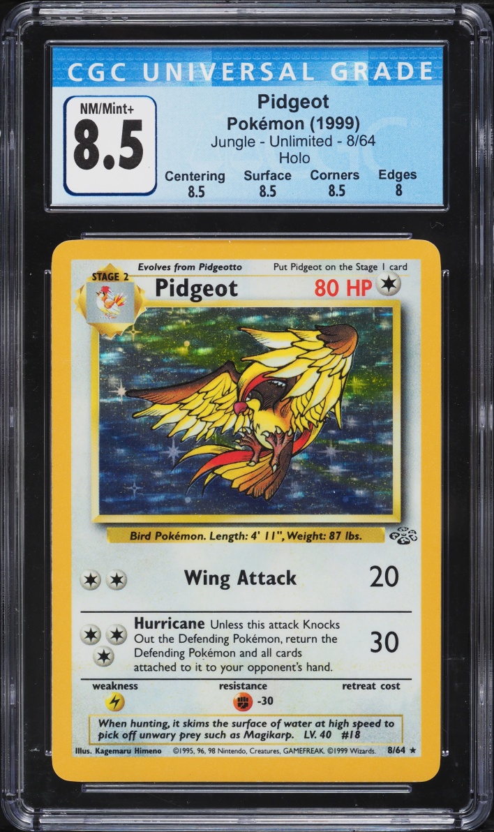 1999 Pokemon Jungle Holo Pidgeot #8 CGC 8.5 NM-MT+