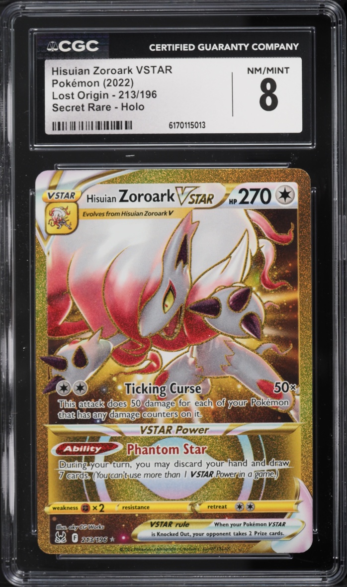 2022 Pokemon Sword & Shield Lost Origin Gold Rare Hisuian Zoroark VSTAR #213 CGC 8 NM-MT