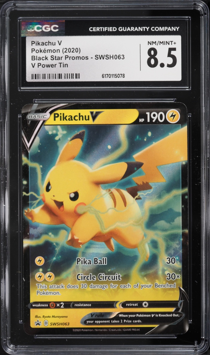 2020 Pokemon Sword & Shield Promo V Power Tin Alt Art Pikachu V #SWSH063 CGC 8.5 NM-MT+