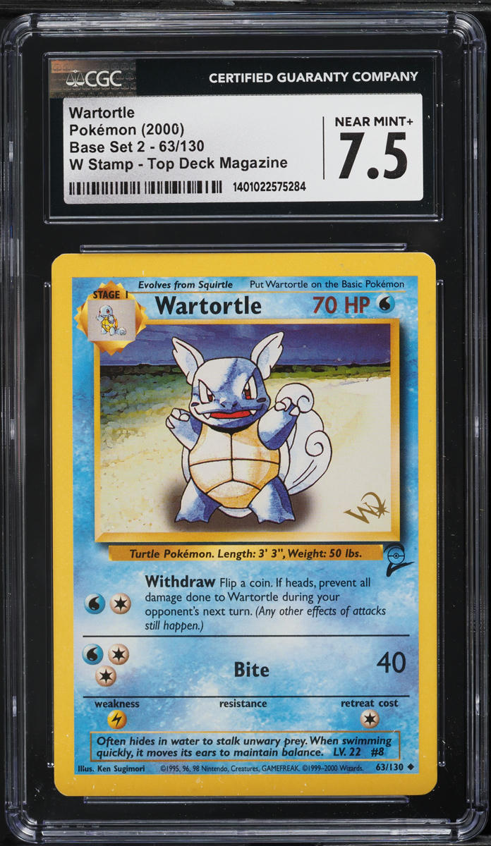 2000 Pokemon Base Set 2 Top Deck Magazine W Stamp Wartortle #63 CGC 7.5 NRMT+