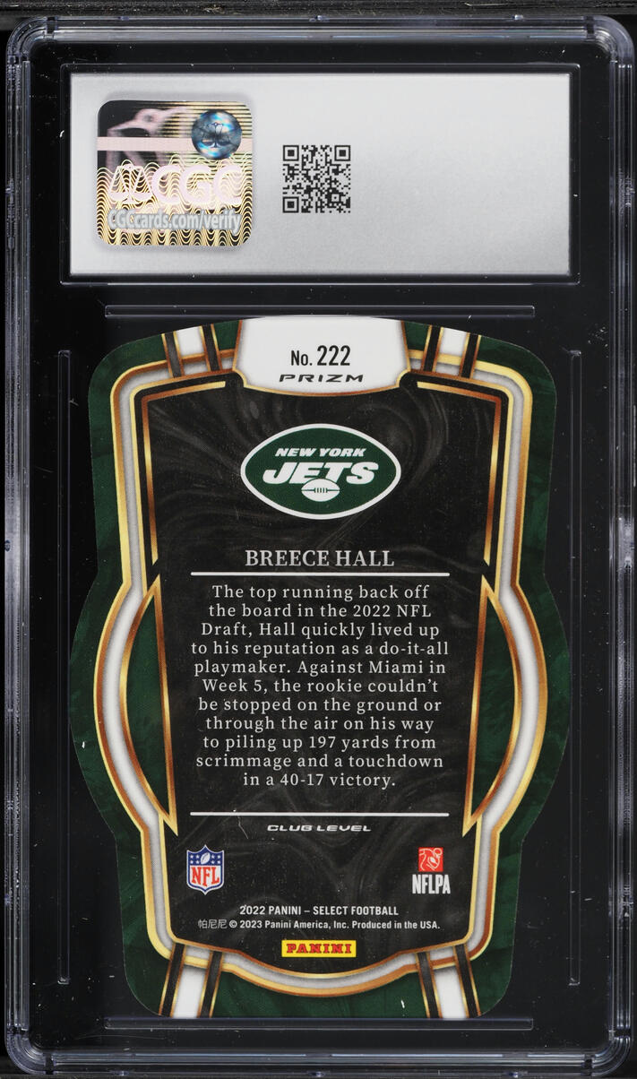 2022 Select Club Level Red & Blue Die-Cut Breece Hall ROOKIE #222 CGC 9 MINT