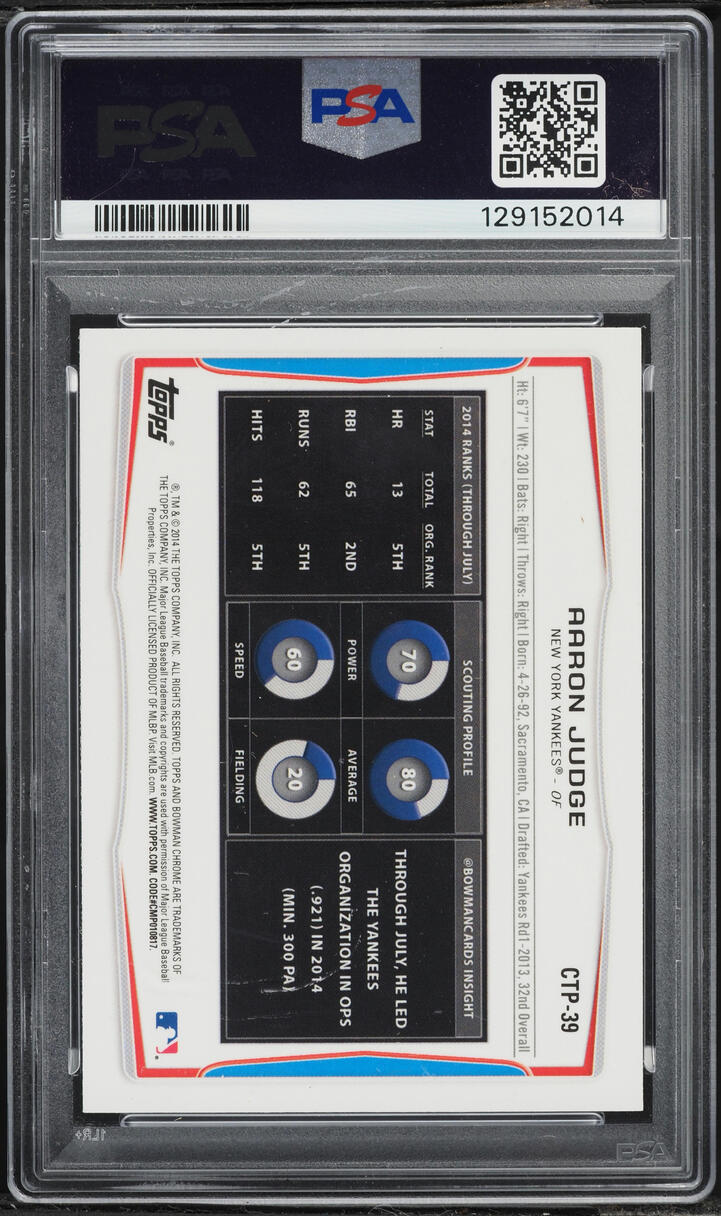 2014 Bowman Chrome Draft Picks Refractor Aaron Judge PROSPECT #CTP39 PSA 9 MINT